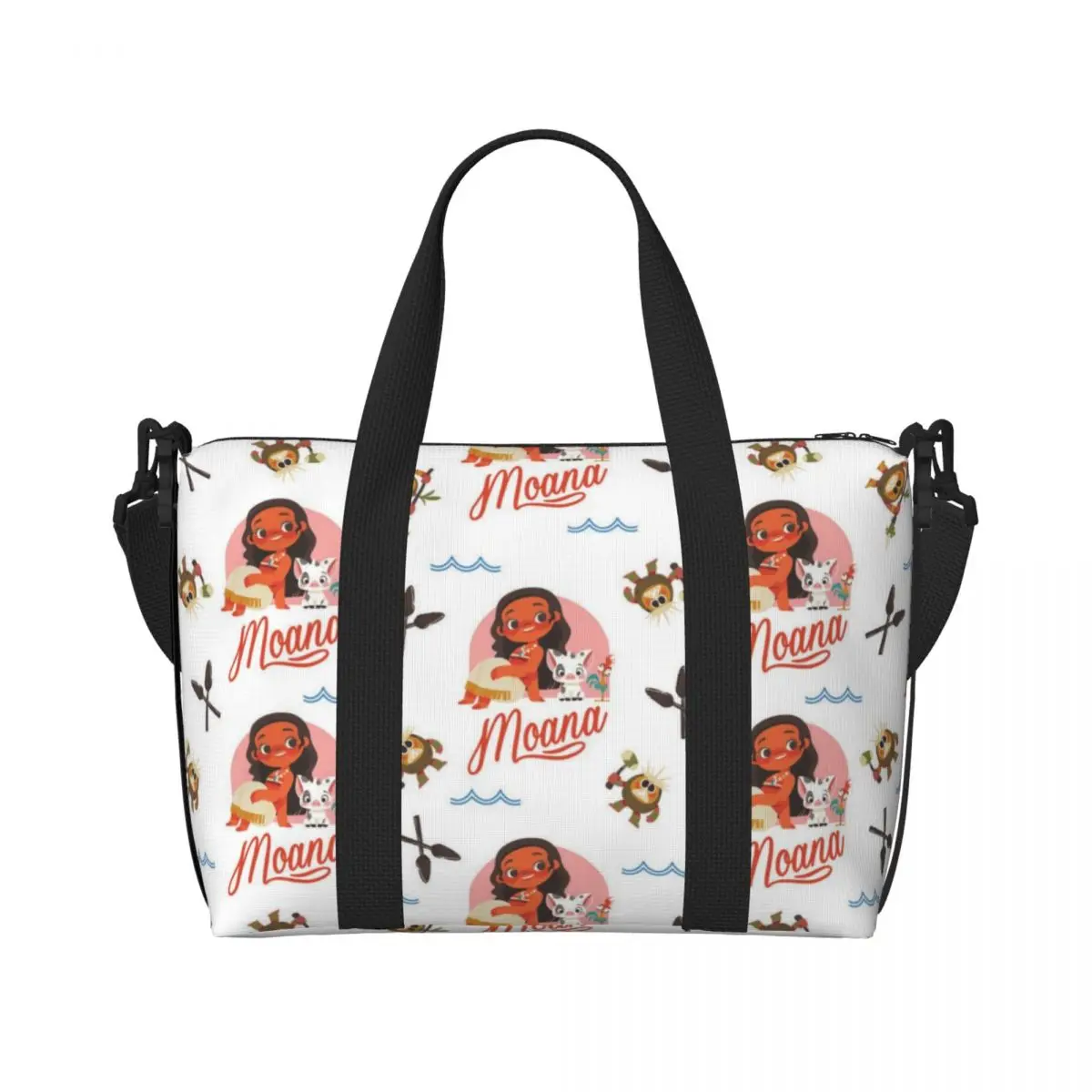 Custom Moana Cartoon Beach Tote Bag for Women Large Compartment Beach Gym Travel Bags