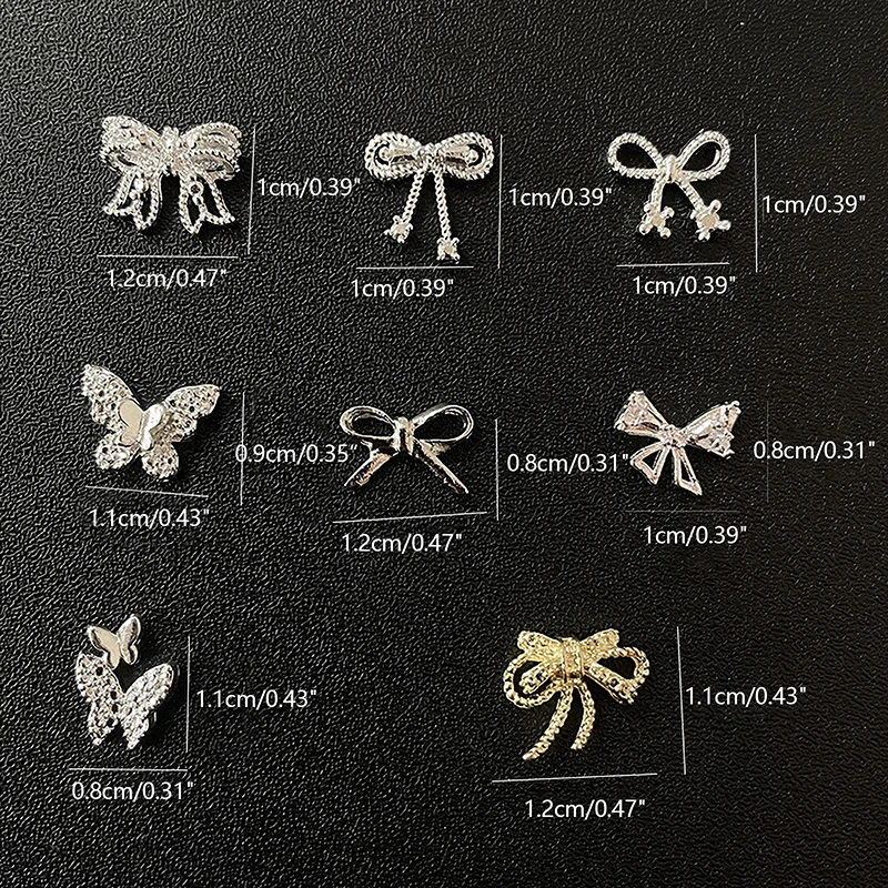 Nuovi accessori per nail art in lega metallica Oro Argento Fiori Accessori per manicure Fiocco per unghie Decorazioni per unghie Trapani per nail art 3D