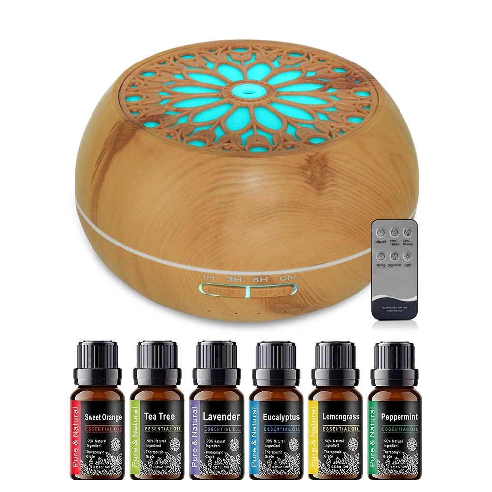 

Диффузор эфирного масла емкостью 550 мл включает 6 масел, с технологией звуковой волны, дистанционное управление и автоматическое отключение для дома, офиса, спальни.