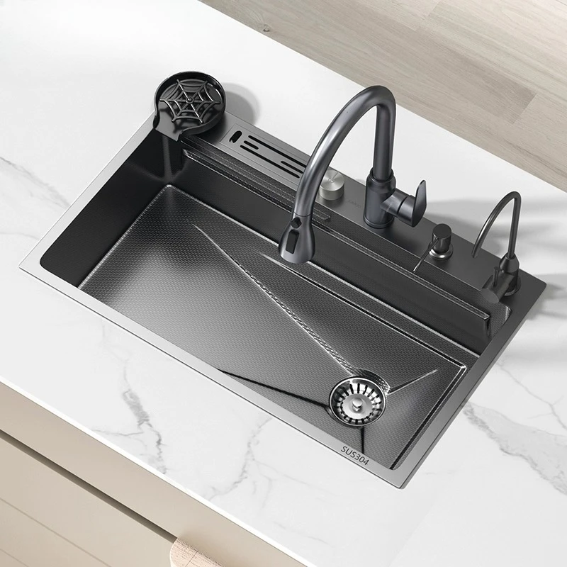 

Household Sink with Knife Holder Kitchen Sink Stainless Steel Vegetable Wash Basin 304 Stainless Steel Large Single