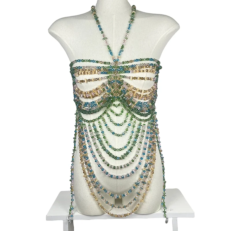 

Handmade Irregular Acrylic Crystal Pearl Body Chain For Women, Sexy Openwork Choker Necklace For Music Festivals And Parties