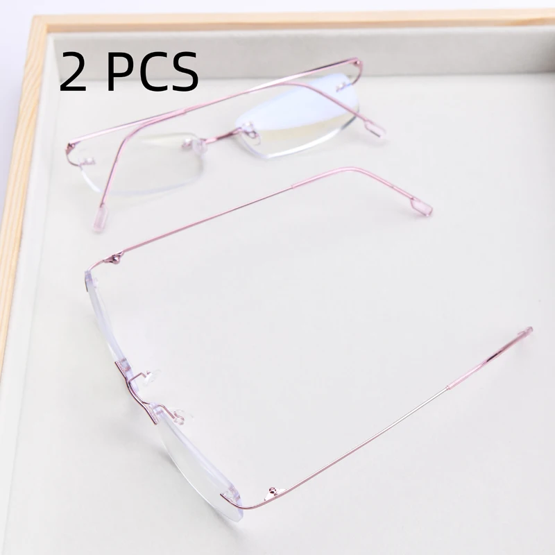 2PCS Anzug 2025 Neue Männer Frauen Randlose Lesebrille Anti Blau Licht Vergrößerung Brillen Lila Licht Presbyopie Brille – Detail 3