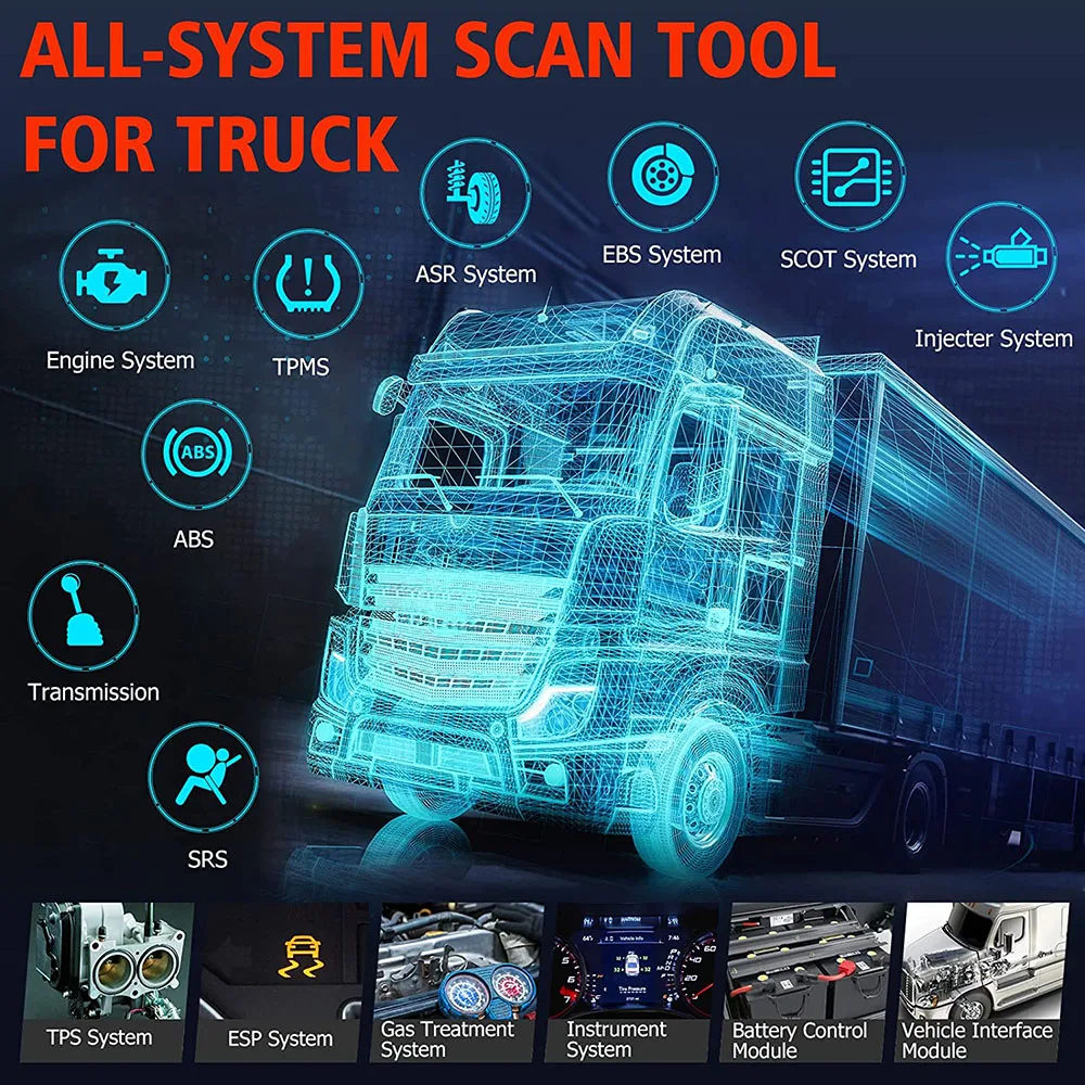 ANCEL HD601 Heavy Duty Truck Scanner HD OBD All System Diesel Scan Tool Engine ABS ECU Reset for John Deere Peterbilt Paccar