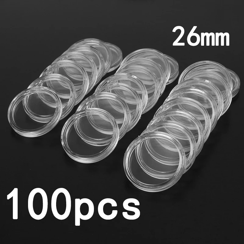 100Pcs 16-40mm Transparent Clear Round Coin Holder Storage Box Capsules Coin Collection Holder Containers Storage Case Supplies