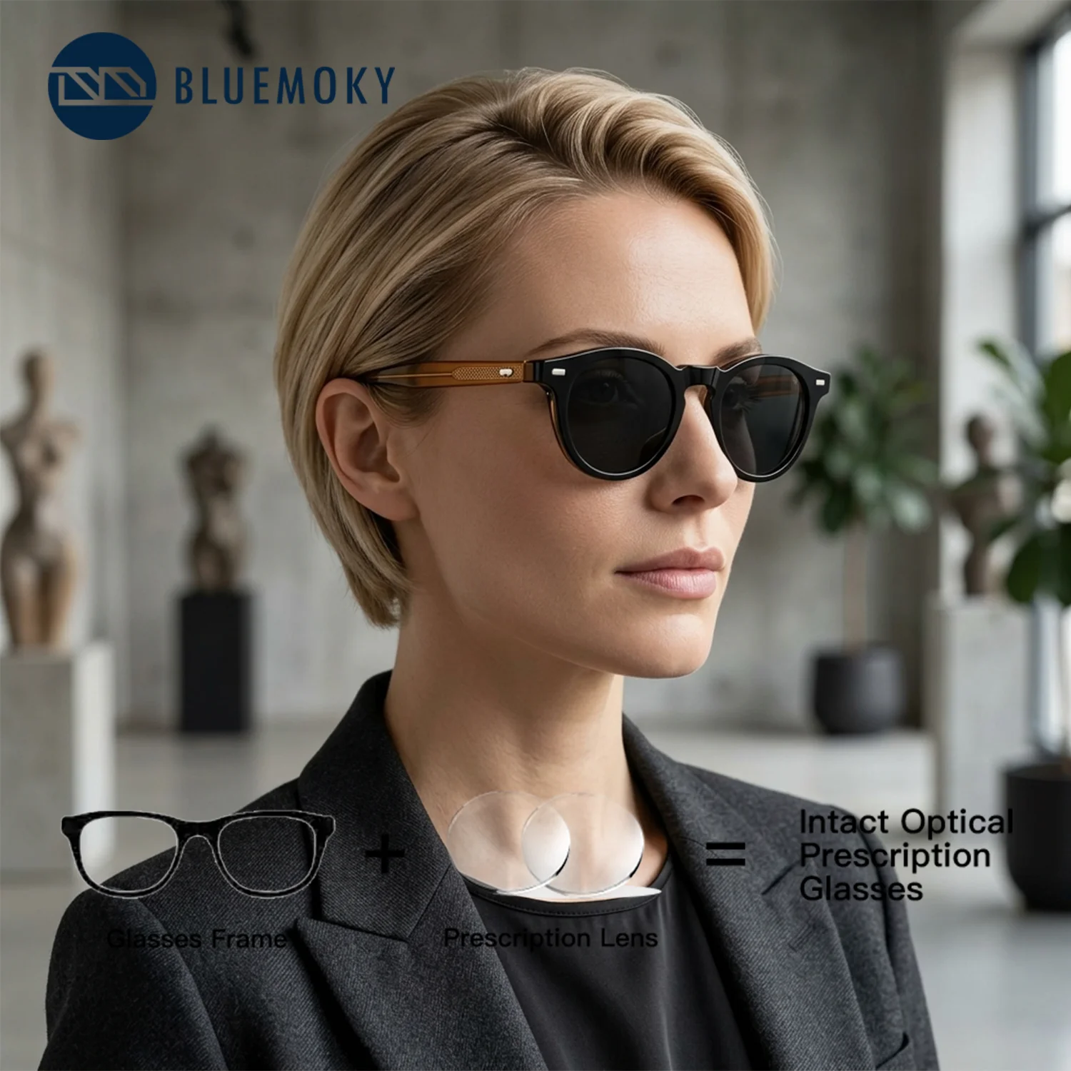 

BLUEMOKY Round Magnetic Clip on Prescription Sunglasses Men Acetate Vision Correction Progressive Myopia Optical Eyeglasses