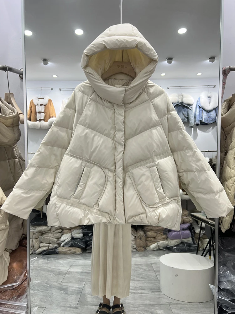 

2025 Hooded Puffer Jacket Women Winter Thickened White Duck Down Warm Bread Coat Female Loose Versatile Casual Outwear