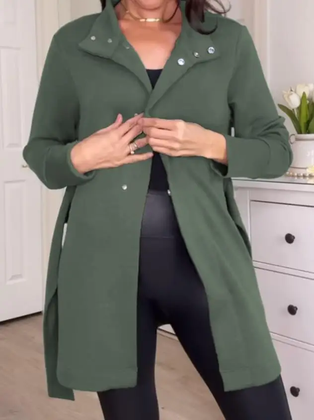 Stand Collar Long Sleeve Casual Tied Detail Sweater for Women Fashionable Knitwear with Tied Accents for Comfortable Wear