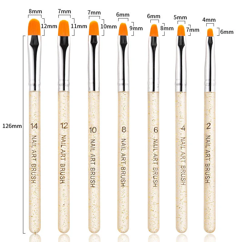 Cross-border Exclusive Supply Of 7 Transparent Rod Professional Brush For Nails Pen Round Head With Glitter Light Pen Set