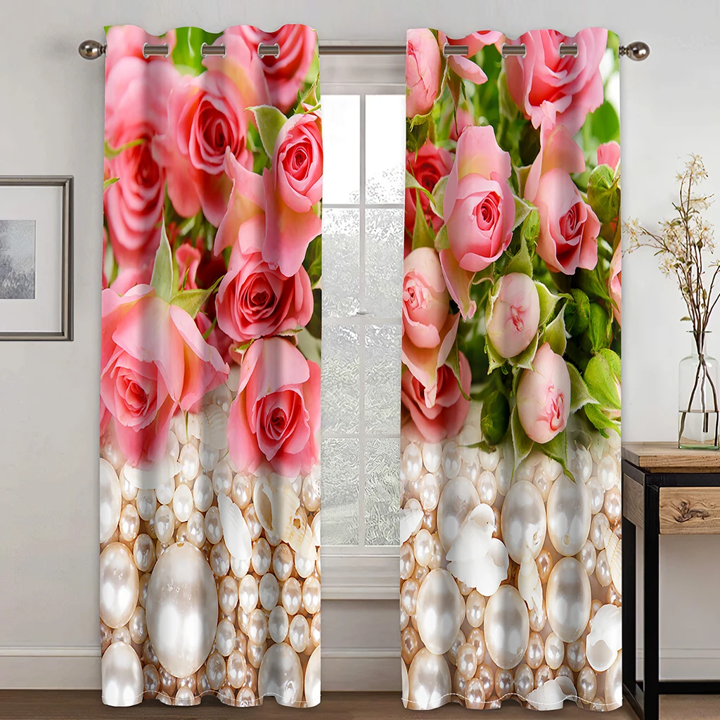 Imagem -05 - Rosas Brilhantes-cortinas Impressas para Quarto de Menina Cortinas Finas com Impresso Digital Vermelho e Rosa Cor para Sala de Estar