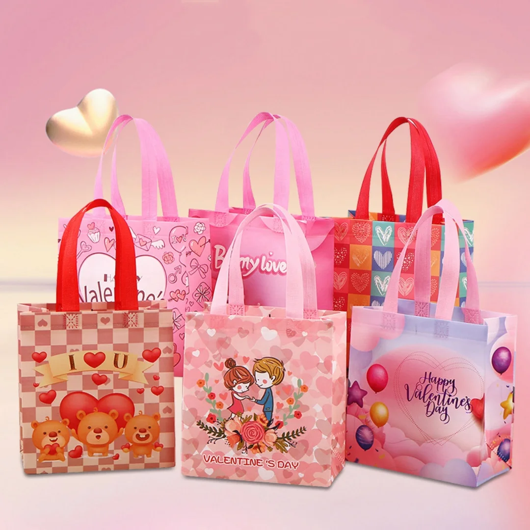 Valentine’s Day Non-woven Gift Bag Portable Bag Large Capacity Handbag Eco-Friendly Shopping Bag for Gift Packaging