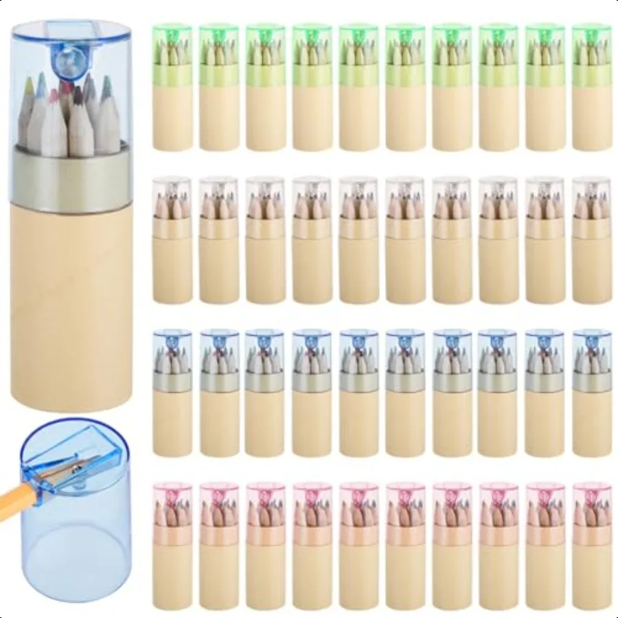 

40 Sets Mini Colored Pencils Portable 12 Colors Pencils in Tube with Sharpener Lid Mini Pencils for Little Ones Colorful Writin