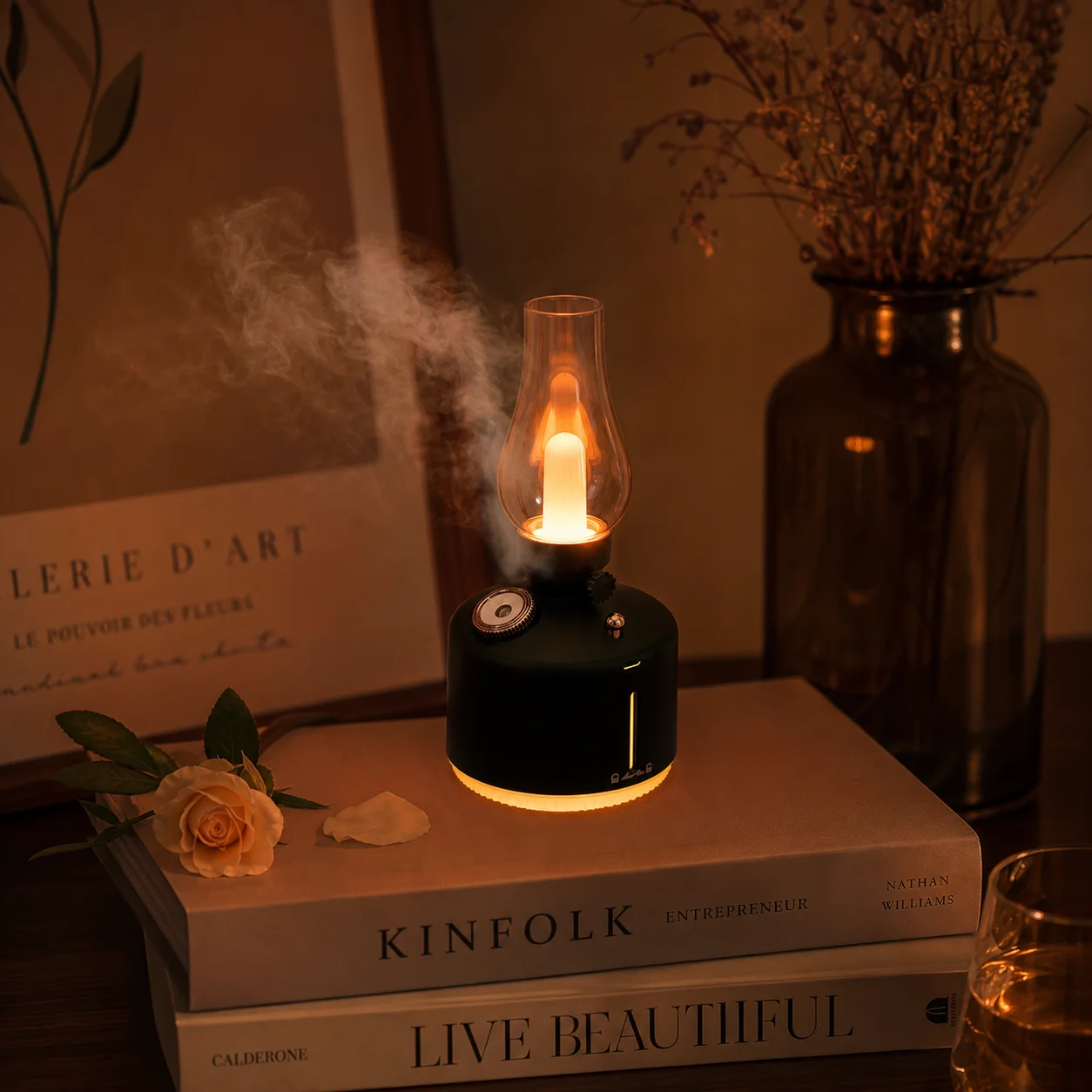 WWPPU Vintage Lantern Diffuser USB Rechargeable Humidifier Housewarming Premium Gift Office Bar Club Studio Night Table Lamp