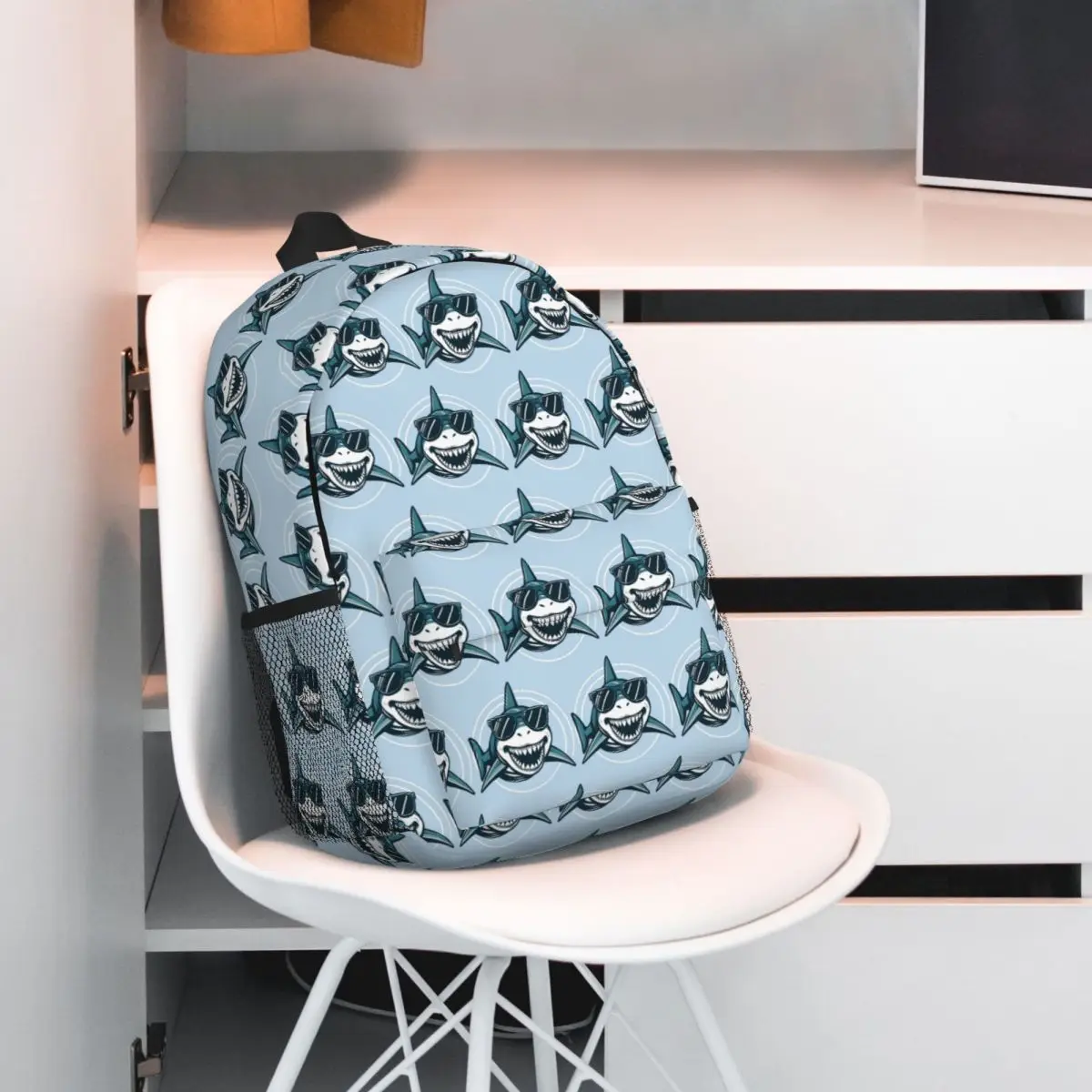

Cartoon Shark With Sunglasses Pattern Backpack Student BookBag Children School Bag Laptop Shoulder Bags for Men Women