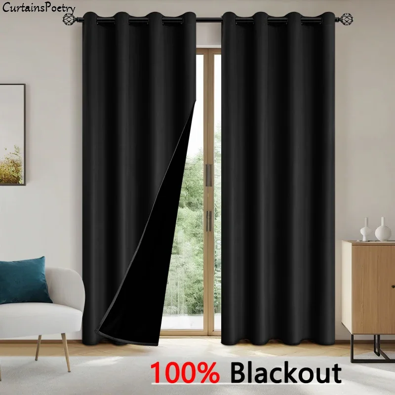 1pc Blackout Curtains Room Darkening Grommet Curtains Solid Color Thermal Insulated Privacy Protection Window Drapes for Bedroom