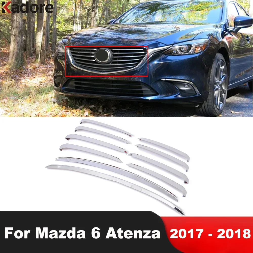 

Front Center Grille Grill Cover Trim For Mazda 6 Atenza 2017 2018 Chrome Car Racing Grills Molding Garnish Strip Accessories