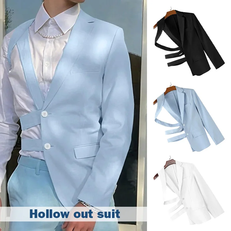 

Men's Asymmetric Blazer Slim Fit Single Breasted Long Sleeve Casual Suit Jacket Hollow Out Design Fashion Streetwear Party Wear