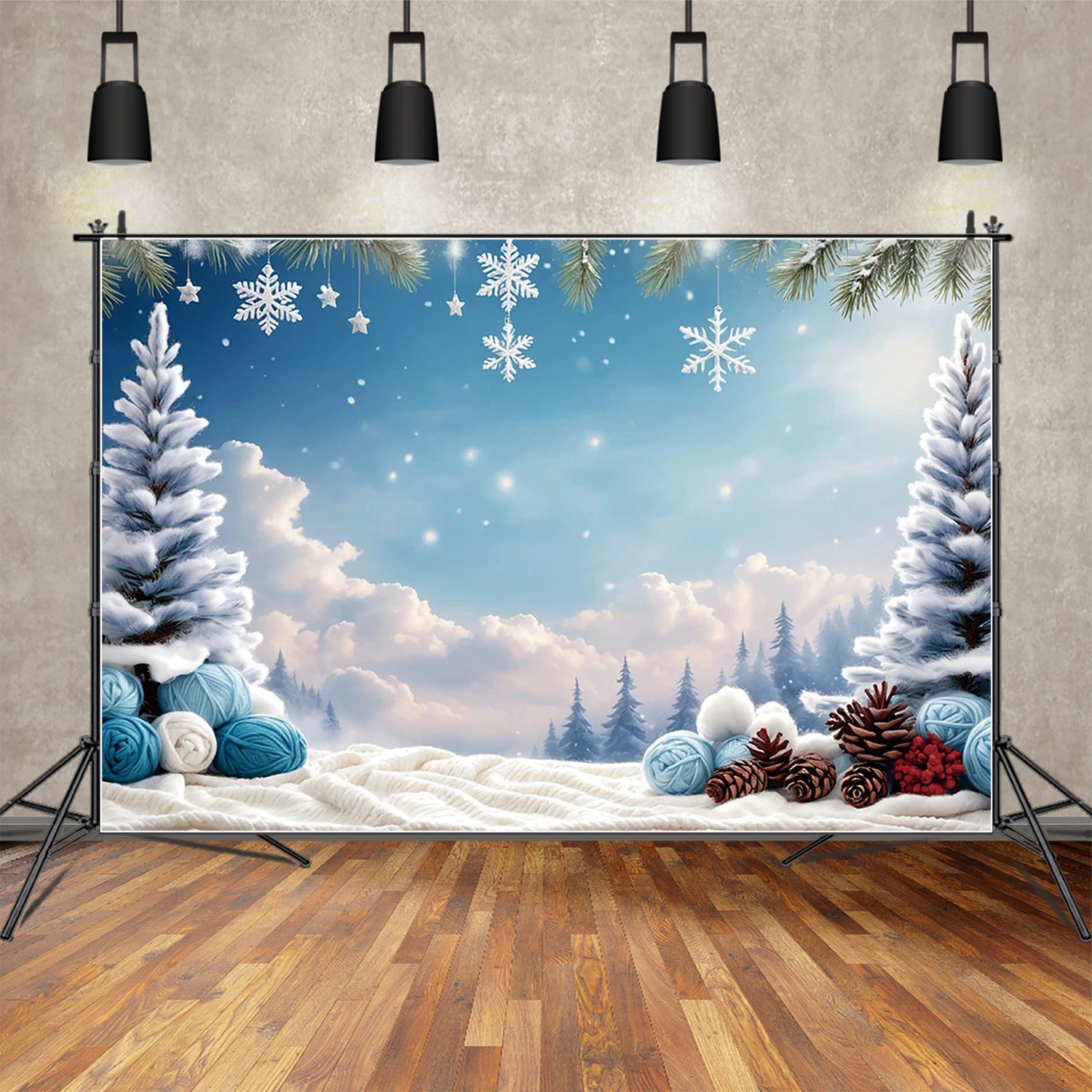 MOON.QG Christmas Winter Snow Landscape Photography Backdrops Forest Clouds Sky Backgrounds Home Studio Decor Photobooth Props