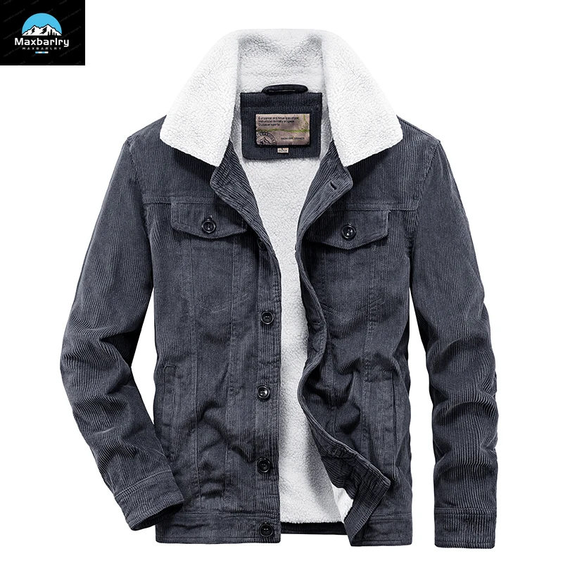 Chaqueta Vintage de pana caqui para hombre, Parka cálida forrada de lana gruesa, Cuello de piel de caza Retro, abrigo a prueba de viento, Invierno