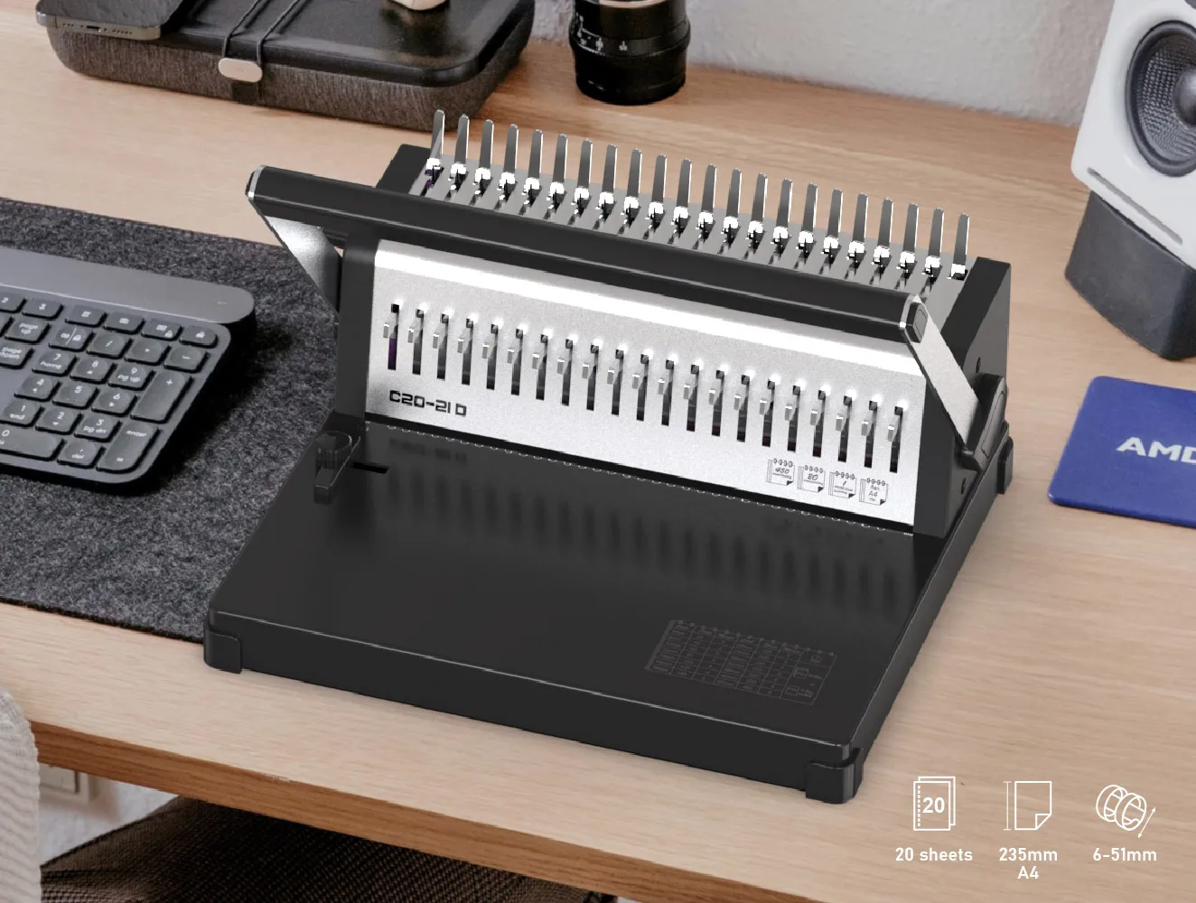 21 Holes 2:1 Comb Binding Machine with Selectable Punching