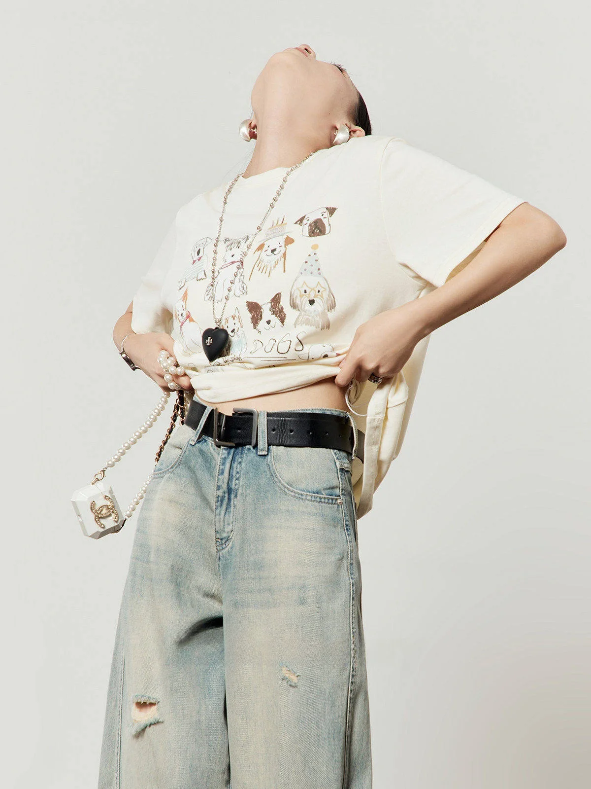 

Свободная женская футболка с коротким рукавом, абрикосового цвета, с мультяшным принтом собаки, летняя новинка, повседневный удобный топ с круглым вырезом