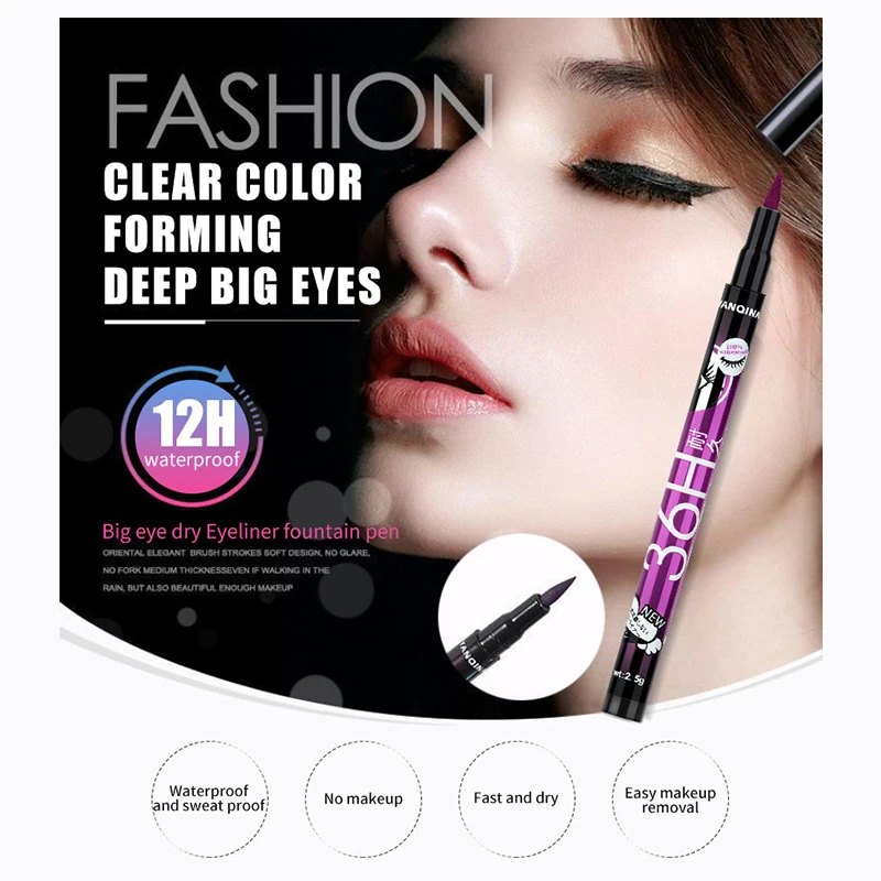 Waterproof Eyeliner Pencil 36H Long-Lasting Liquid Eye Liner Pen Black Liquid Eyeliner Quick-Dry No Blooming Cosmetics Tool