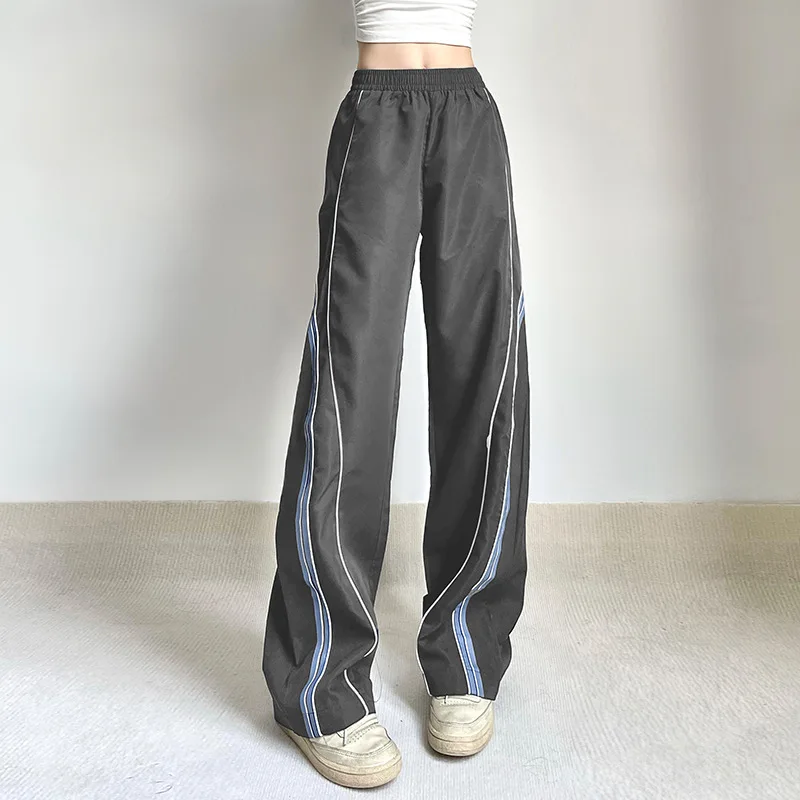 Pantaloni alla moda in tessuto Casual di base con Design a righe in stile INS alla moda, pantaloni sportivi larghi in vita elasticizzati personalizzati