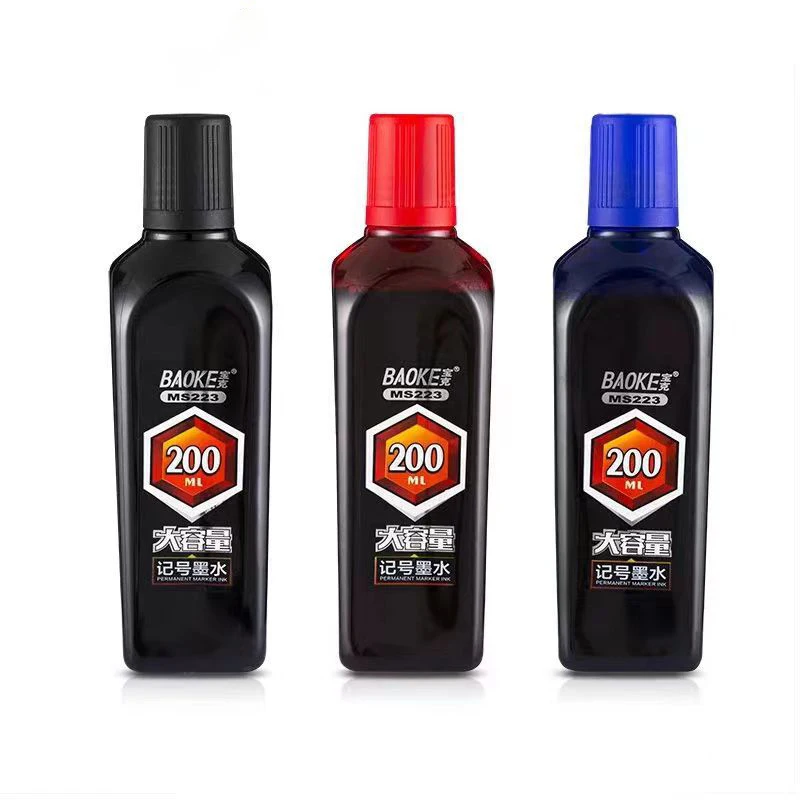 200 ml Permanentmarker-Tinte, ölig, schnell trocknend, wasserfest und lichtbeständig, nicht löschbar, 3 Farben, Marker-Tintenfüllflüssigkeit