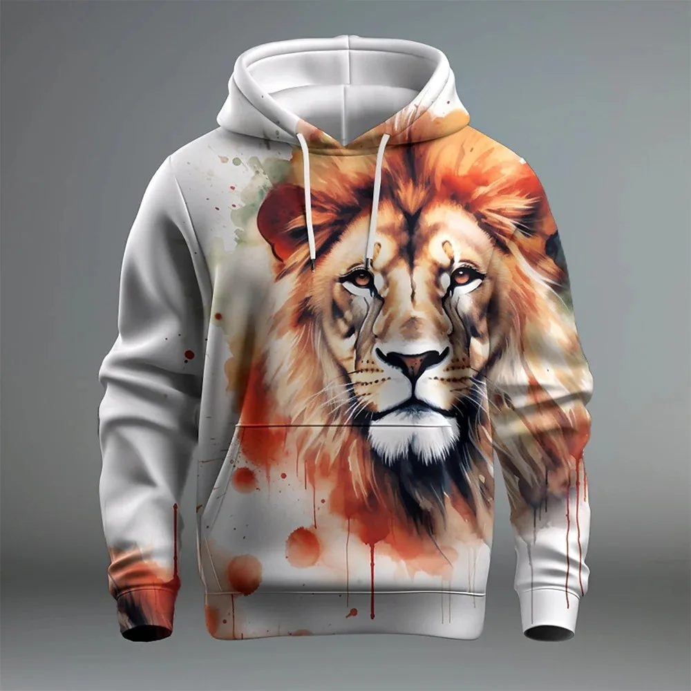 

Autumn Winter Men King Lion Print Hoodie Fashion Trend Long Sleeve Clothing Male Vintage Hooded Coat Pullover Casual Streetwear