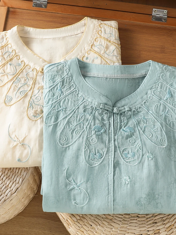 เสื้อเชิ้ตผ้าลินินปักลายสไตล์จ - Embroidery Artist บทวิจารณ์และราคา