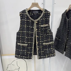 Women's Clothing Autumn Winter New Fragrant Style Vest Shiny Silk Gold Border Coarse Tweed Jackets