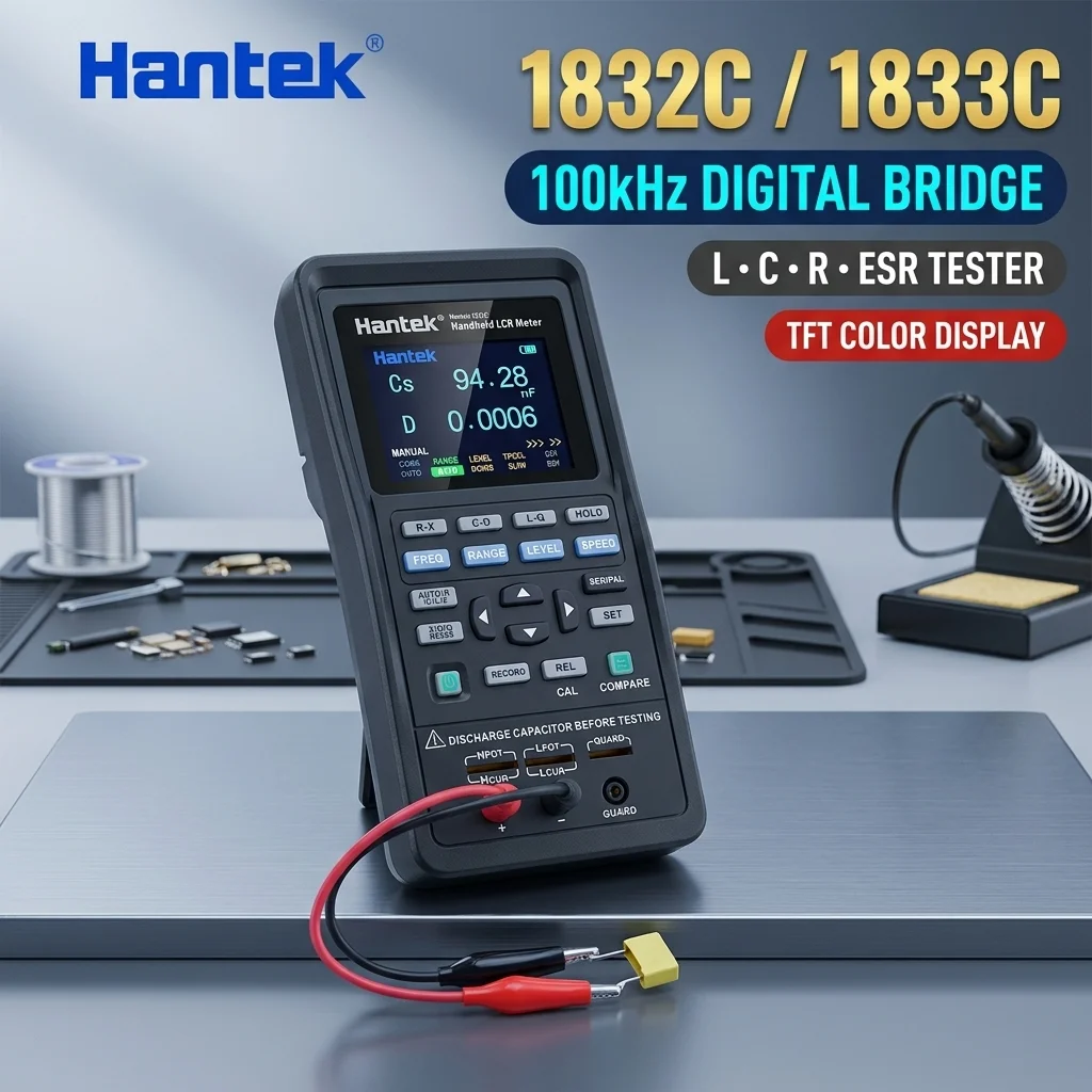 Hantek 1832C 1833C Handheld LCR Meter Digital Bridge 40kHz 100kHz Inductance Capacitance Resistance ESR Tester TFT Color Screen