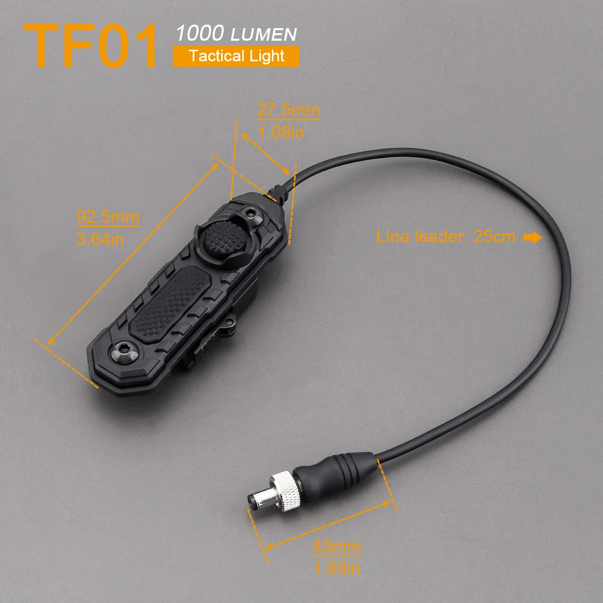 SecurityIng 1000LM Tactical Flashlight TF01 SST40 LED  Remote Pressure Switch and 3 Modes with Programming Quick Release