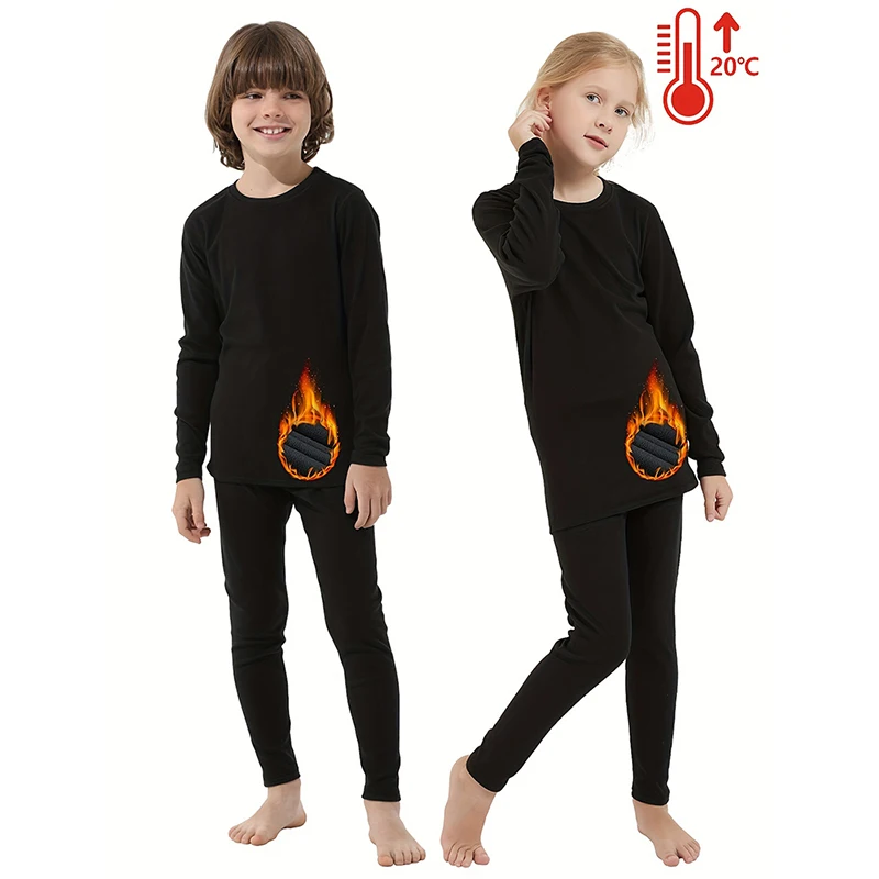 HOPLYNN Thermal Underwear Set for Children Ski Underwear Boys Girls Functional Underwear with Double-Sided Fleece