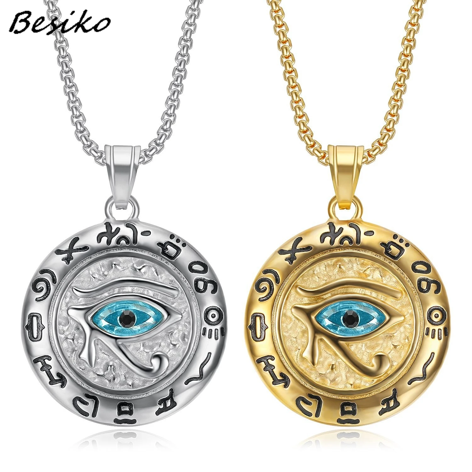 

Besiko Egyptian The Eye Of Horus Pendant Gold Silver Color Stainless Steel Round Necklace For Men Women Ancient Egypt Jewelry