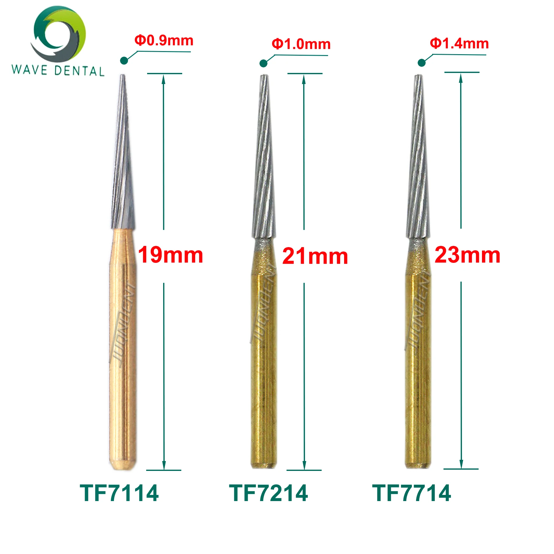 WAVE Dental Tungsten Carbide Burs 12 Bladed Trimming and Finishing Bur Gold Plated TF Dental Drill For High Speed Dentistry Tool