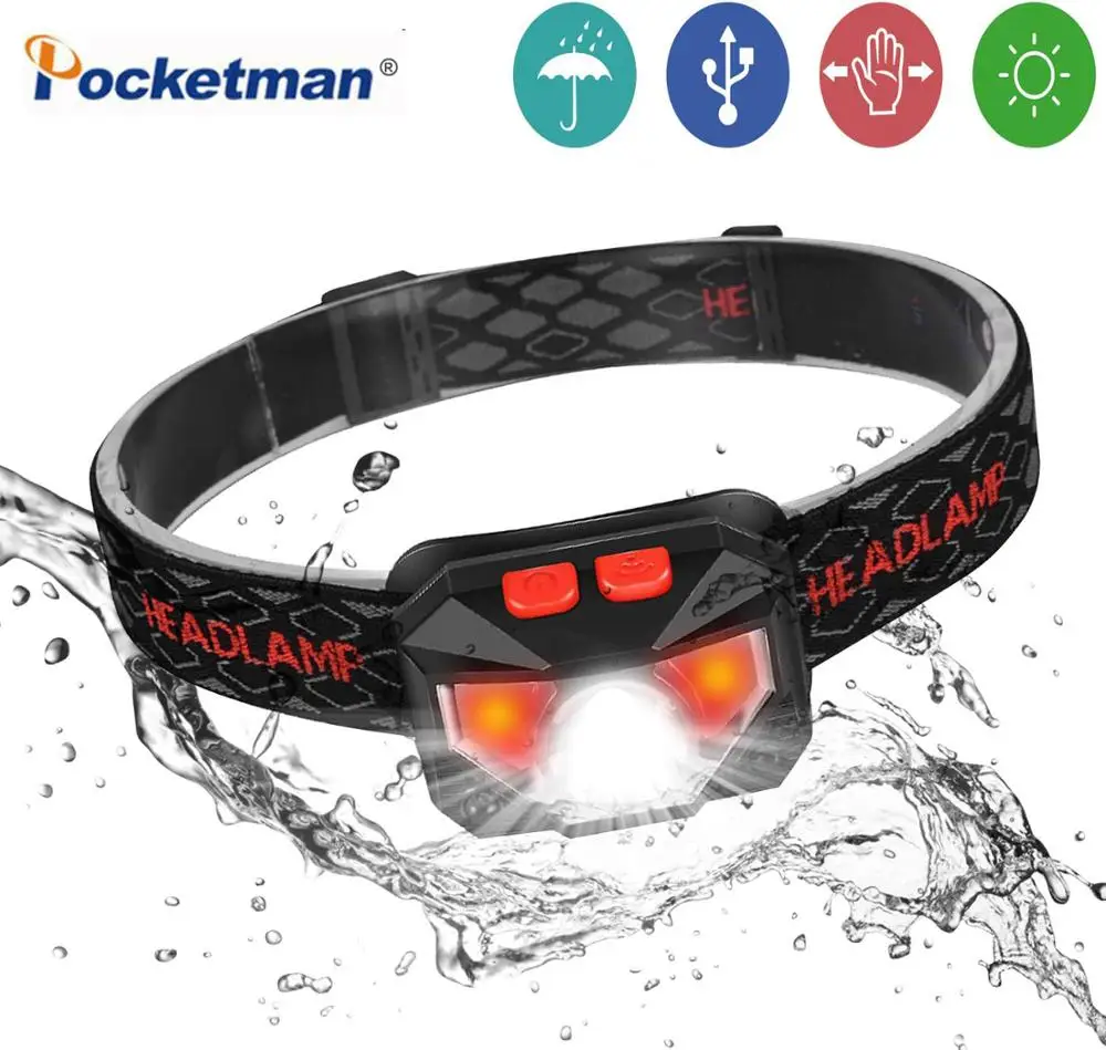 

Powerful IR Motion Sensor COB+LED Headlamp Waterproof Headlight USB Rechargeable 8 Modes Headlamps with Built-in Battery