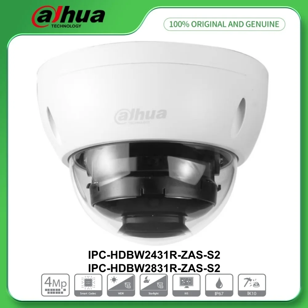 Dahua IPC-HDBW2431R-ZAS-S2 4MP IPC-HDBW2831R-ZAS 8MP Lite IR Vari-focal Dome Network Camera H.265 ROI WDR IP67 IK10 SD Card Solt