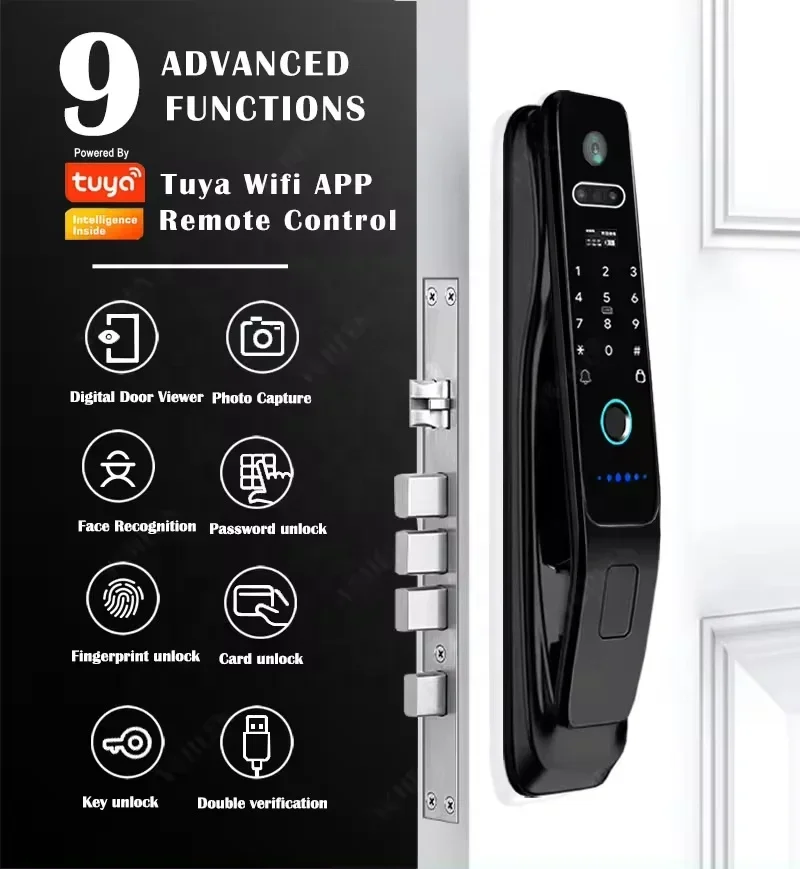 004 Face Tuya Wifi Camera App Digital Electronic Door Lock Waterproof Fingerprint Video Intercom Code Smart Lock With Nfc Card K