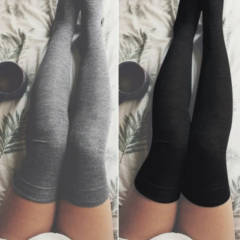 Sexy Black White Soild Color Long Socks Women Over Knee Thigh High Over The Knee Stockings Lolita Ladies Girls Warm Knee Socks