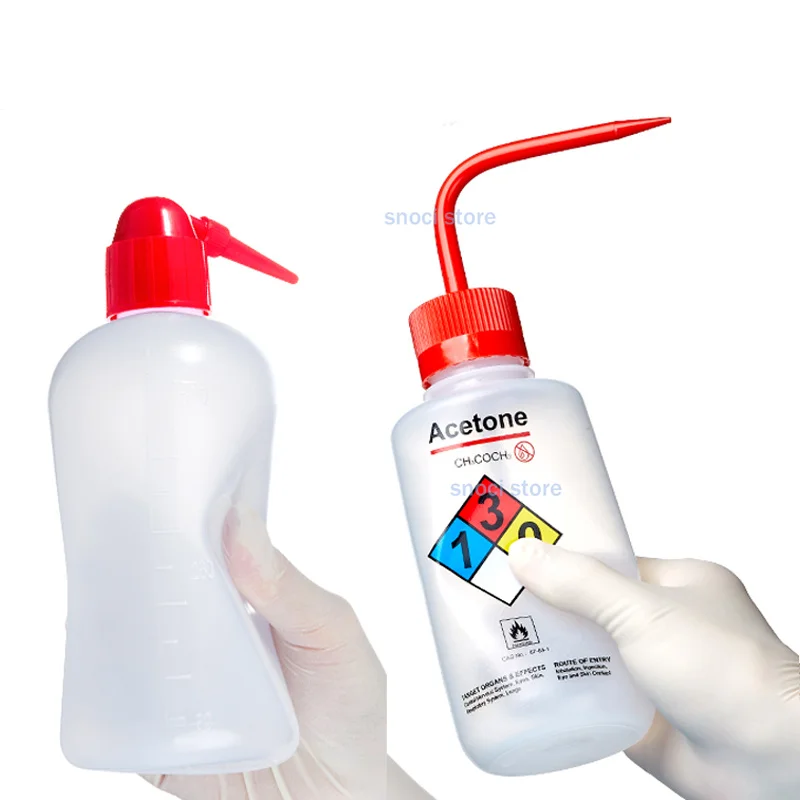 زجاجة الغسيل العلمية، الأسيتون، كحول الإيثيل، الميثانول، الآيسوبروبانول، الماء المقطر، زجاجات هيبوكلوريت الصوديوم الآمنة 500 مل