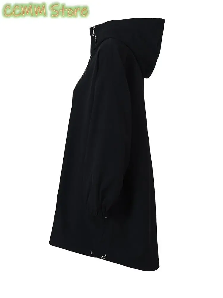 Black Zipper Irregular Big Size Long Jacket New Hooded Long Sleeve Women Coat Fashion Spring Autumn