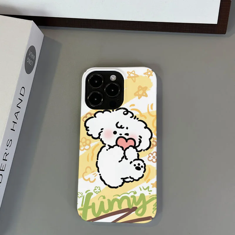 Yellow White Puppy Heart Case for IPHONE 15PRO MAX 14 13 PRO MAX 15PLUS 15PRO 11 Pro Max Case Acrylic Hard Mobile Phone Cases