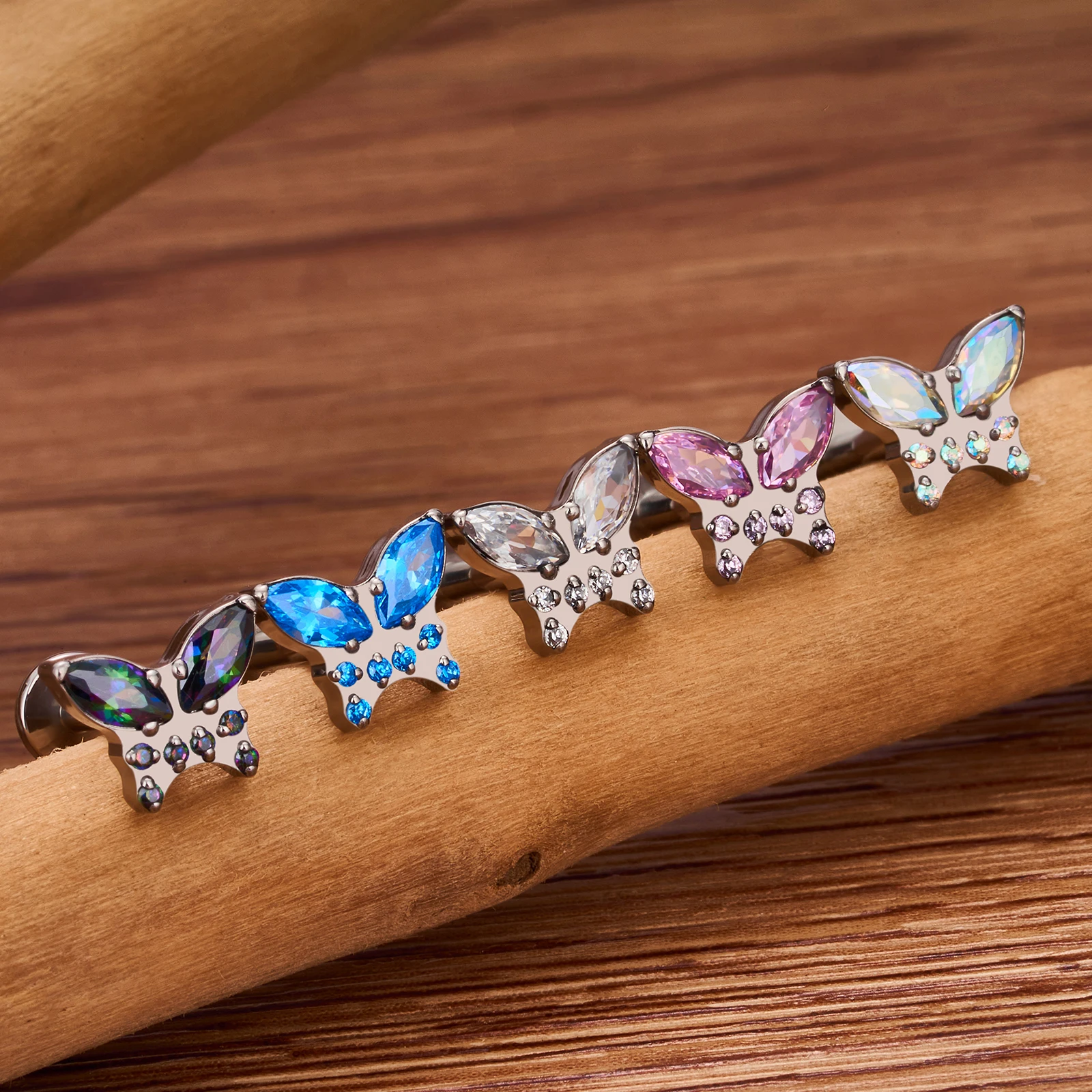 G23 Titanium Colorful CZ Butterfly Labret Lip Nose Stud Internal Thread Ear Cartilage Tragus Helix Lobe Piercing Body Jewelry