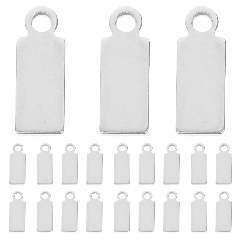 

50pcs Blank Long Rectangle Pendant Tags Stainless Steel DIY Jewelry Making Stamping Blanks Silver Color Charm Accessories
