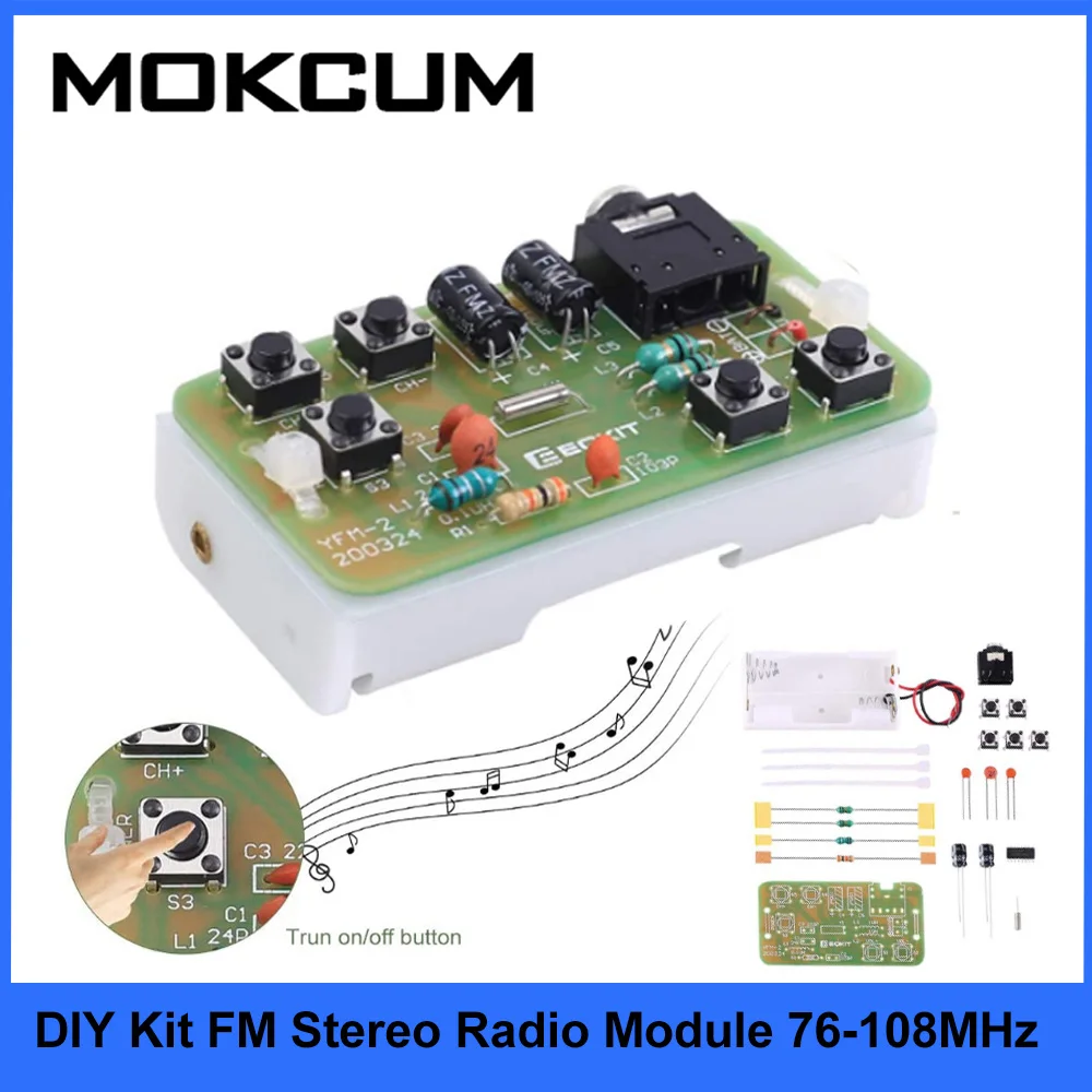 DIY Kit FM Stereo Radio Receiver Module Adjustable 76-108MHz Wireless Receiver DIY Electronic Production Training Welding Skills