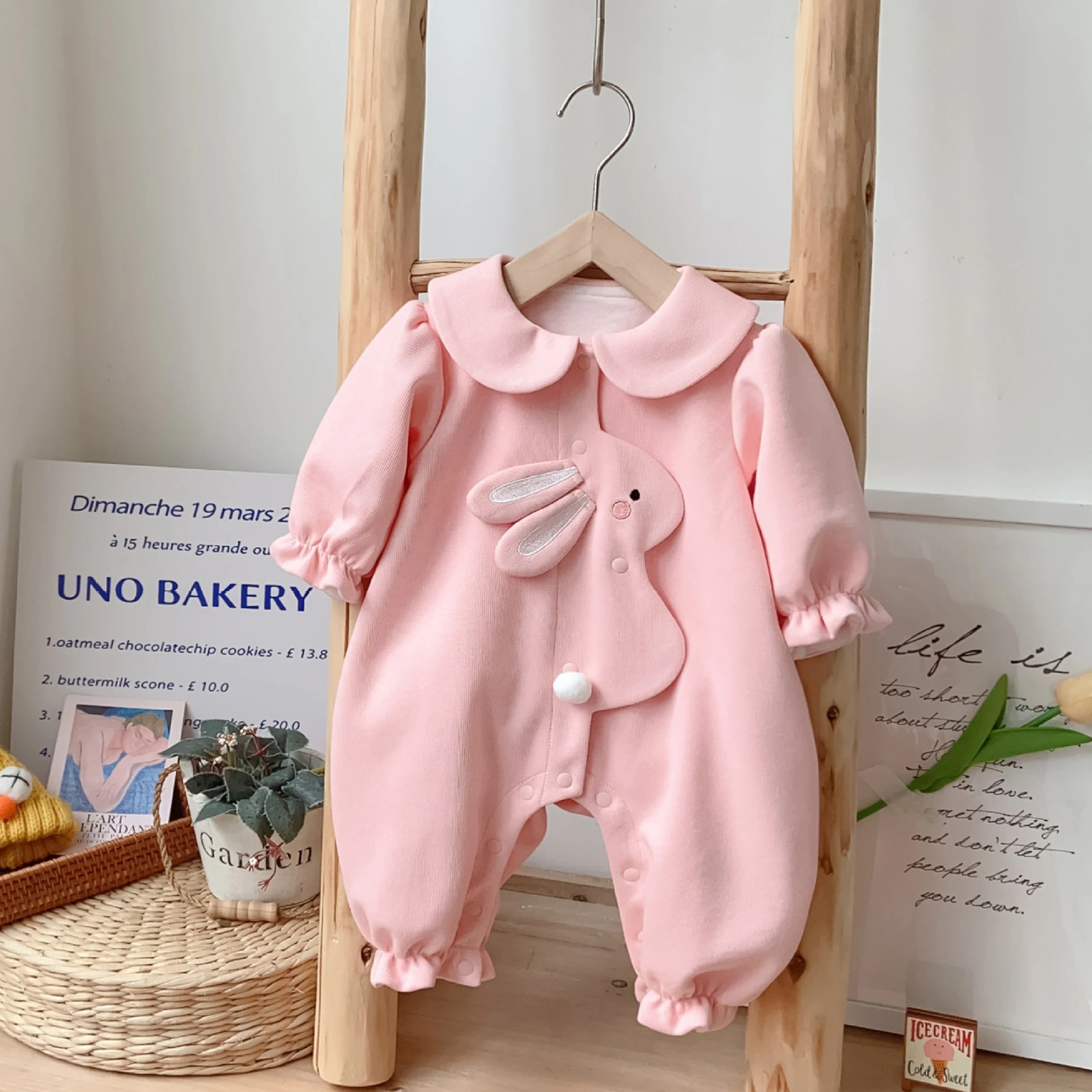 Newborn Baby Autumn Romper One Year Old Birthday Cute Girls Cartoon Rabbit Long Sleeve Bodysuits 2023 New Kids Cotton Clothes