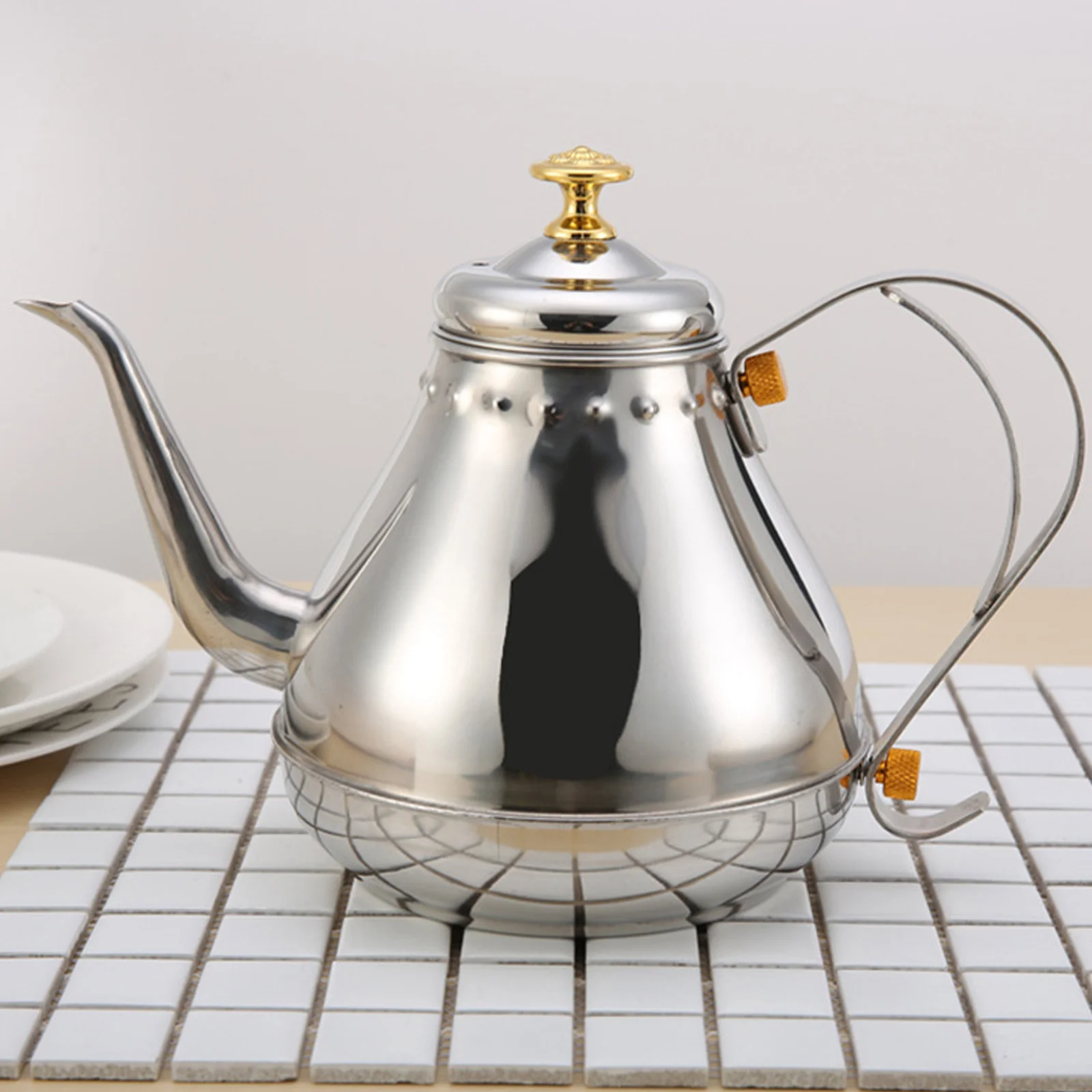 

1.2L Silver Stainless Steel Teapot Strainer for Hotel Restaurant Electric Stove Use Thickened Body Anti Scald H Water Kettle