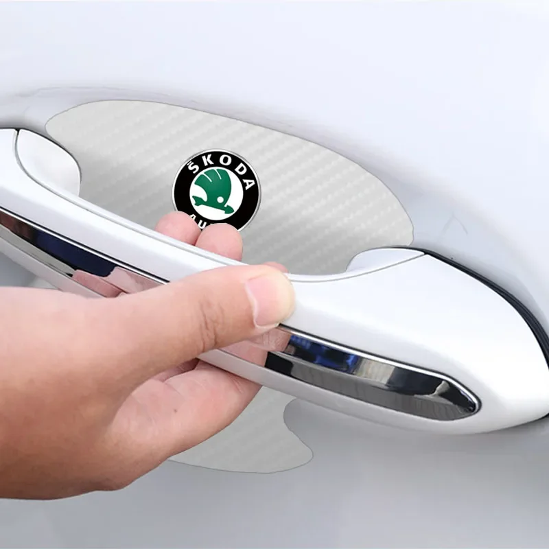 

2025 Горячая 4 шт., наклейка на дверь автомобиля из углеродного волокна, защитная пленка на дверную ручку для Skodas Octavia Kodiaq Fabia Rapid Superb A5 A7 2 Kam