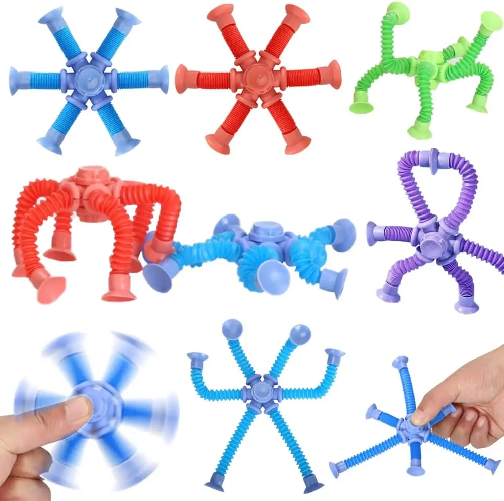 4pcs Telescopic Pop Tubes Spinner Sensory Anxiety Relief Toys For Kids Birthday Gift Stretch Pop Tubes Toy Set