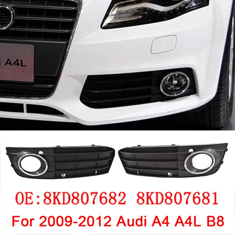 

ABS Black Car Front Bumper Fog Light Cover Lower Bezels Grille for Audi A4 A4L B8 2009-2012 8KD807682 8KD807681